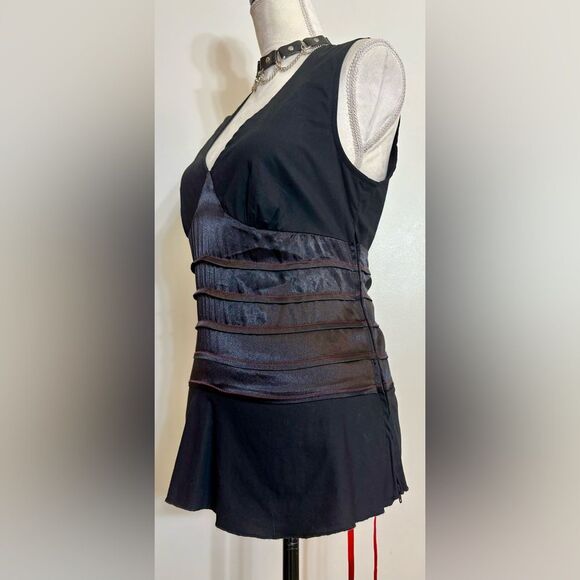 Vintage Y2K Lip Service Black with Attached Ribbon Corset Top SZ M - Picture 2 of 8